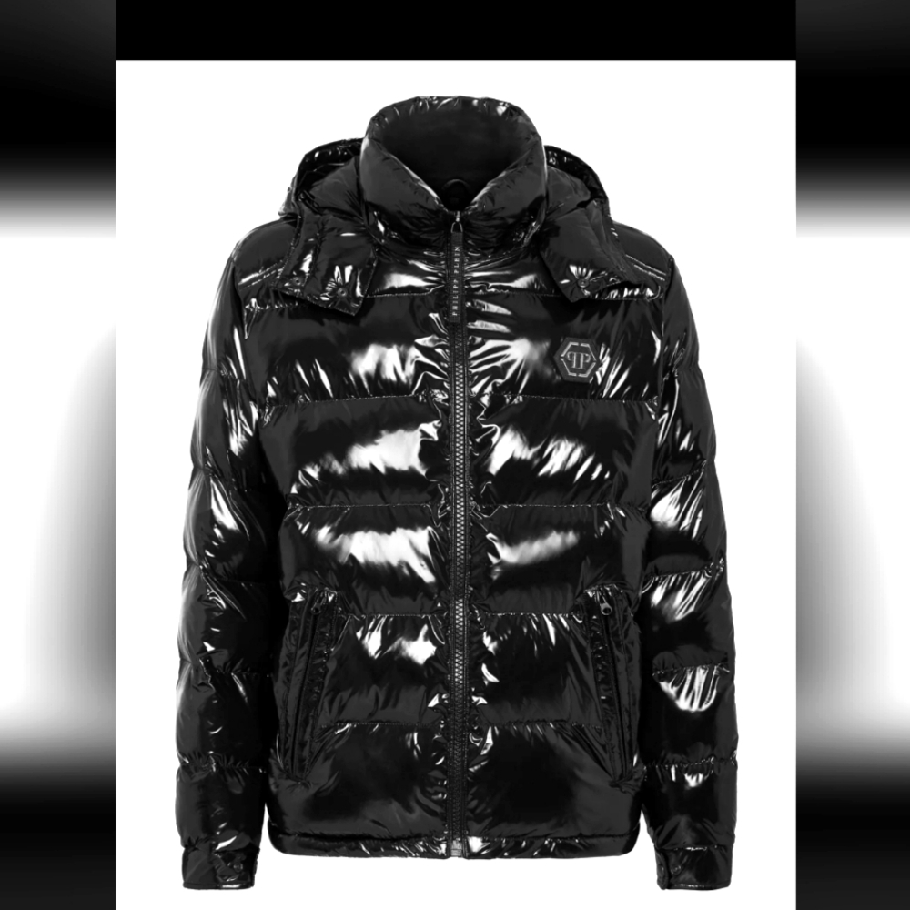 Philipp Plein Black Glossy Puffer Jacket with Hood New!!!